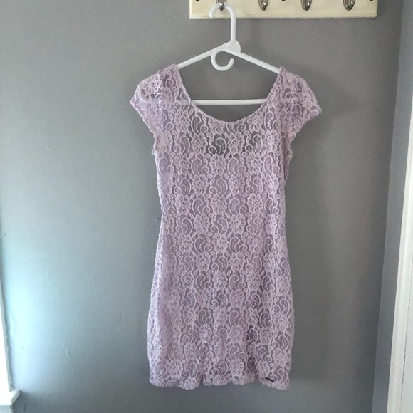 Abercrombie & Fitch Purple Lace Overlay Dress Medium - Picture 2 of 9